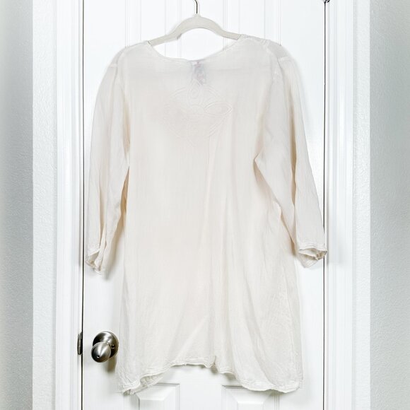 Johnny Was Ivory Cream Embroidered Tunic Top Women’s L 3/4 Sleeve Boho FLAW - Picture 7 of 8